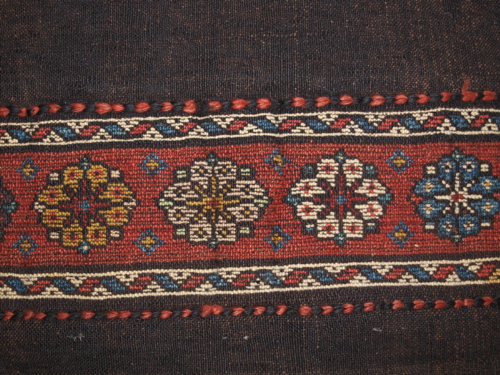 ANTIQUE KURDISH VARAMIN REGION KHORJIN SADDLEBAGS, GREAT COLOUR, CIRCA 1900. View XI