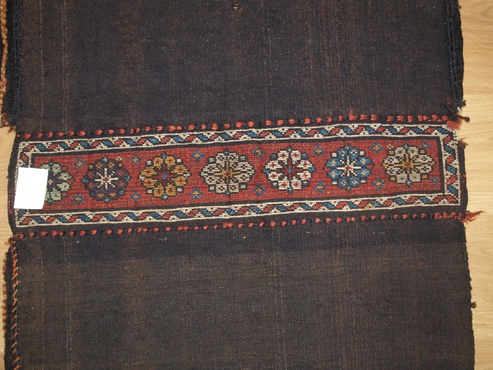 ANTIQUE KURDISH VARAMIN REGION KHORJIN SADDLEBAGS, GREAT COLOUR, CIRCA 1900. View XII