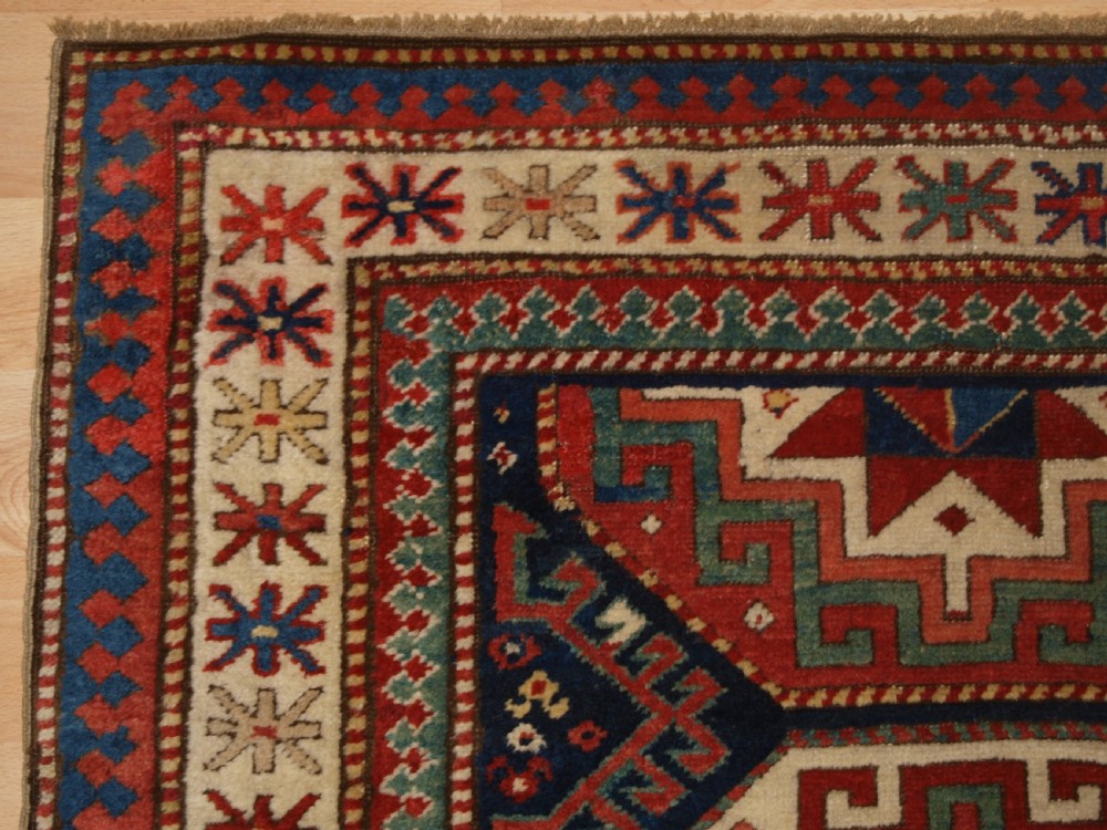 ANTIQUE CAUCASIAN MOGHAN KAZAK RUNNER WITH MEMLING GUL DESIGN, CIRCA 1880. View III