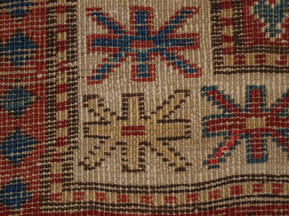 ANTIQUE CAUCASIAN MOGHAN KAZAK RUNNER WITH MEMLING GUL DESIGN, CIRCA 1880. View XII