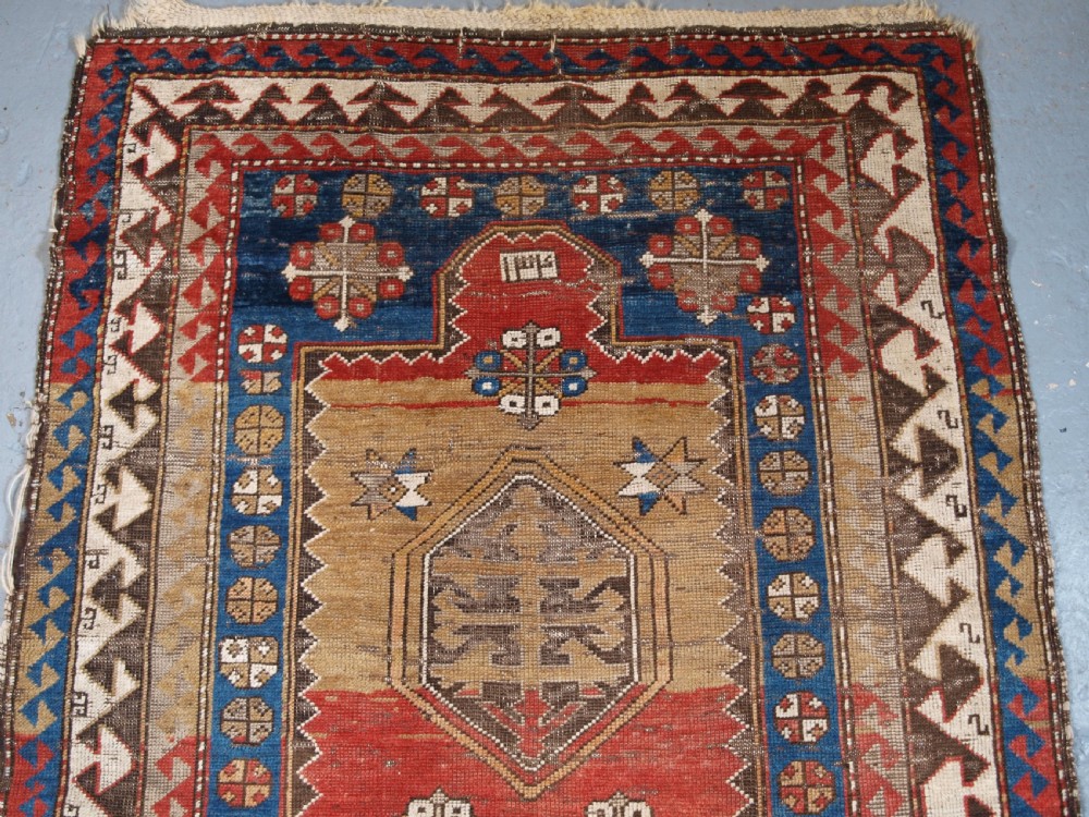 ANTIQUE CAUCASIAN BORDJALOU KAZAK PRAYER RUG, CIRCA 1880. View III