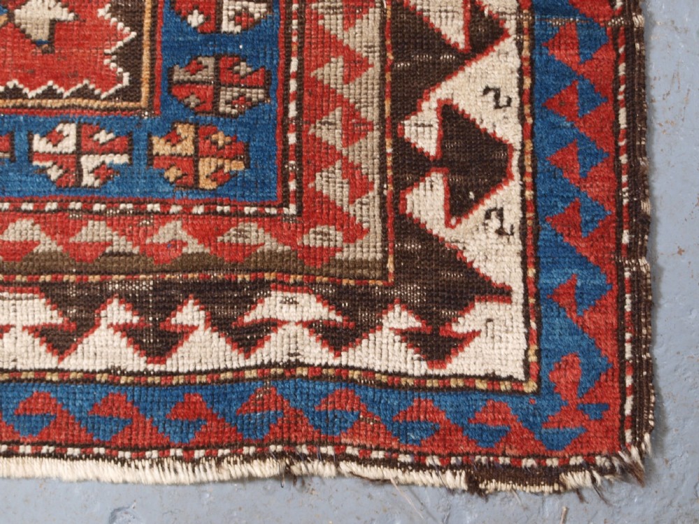 ANTIQUE CAUCASIAN BORDJALOU KAZAK PRAYER RUG, CIRCA 1880. View IX