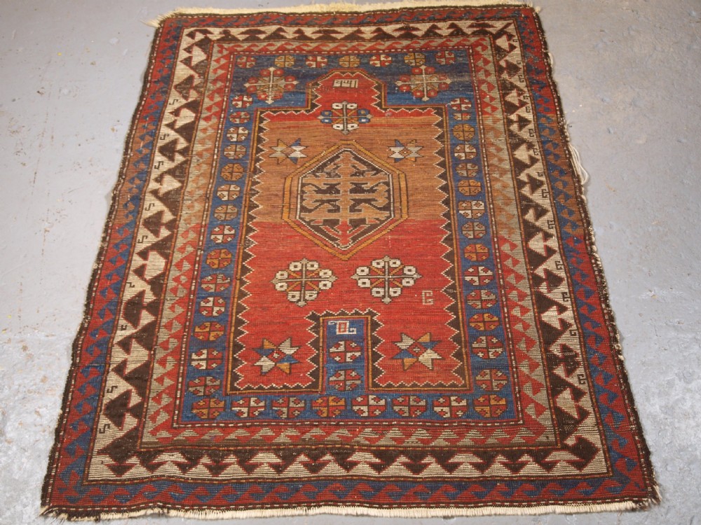 ANTIQUE CAUCASIAN BORDJALOU KAZAK PRAYER RUG, CIRCA 1880. View XI