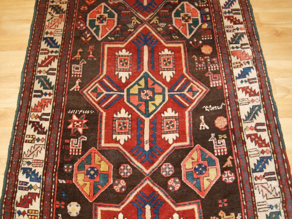 ANTIQUE CAUCASIAN KAZAK RUNNER, SUPERB DESIGN AND COLOUR, CIRCA 1900. View VI