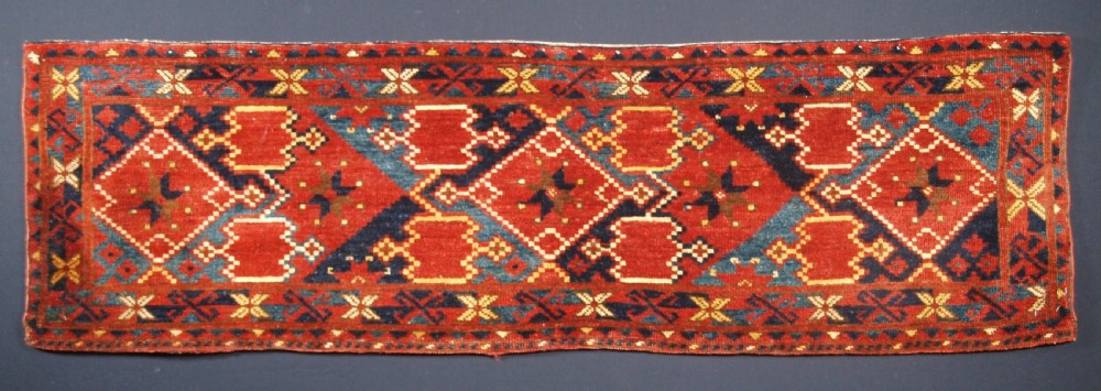 ANTIQUE BESHIR TURKMEN TORBA WITH IKAT DESIGN, OUTSTANDING COLOUR, CIRCA 1890.