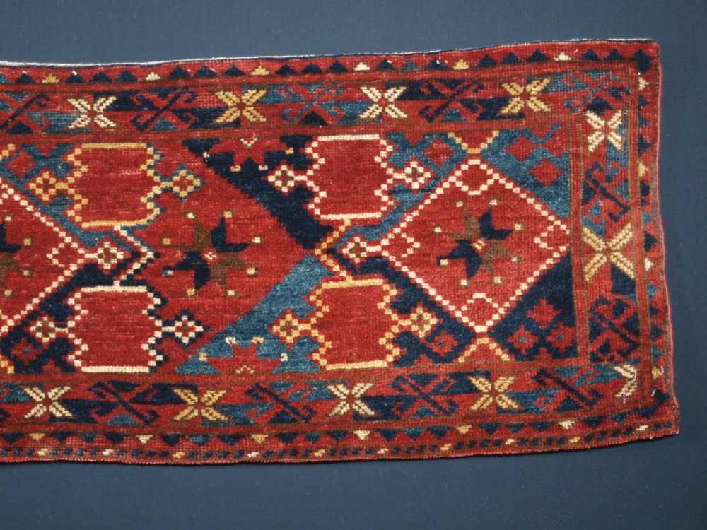 ANTIQUE BESHIR TURKMEN TORBA WITH IKAT DESIGN, OUTSTANDING COLOUR, CIRCA 1890. View V