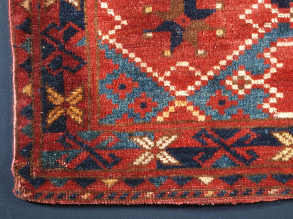 ANTIQUE BESHIR TURKMEN TORBA WITH IKAT DESIGN, OUTSTANDING COLOUR, CIRCA 1890. View VI