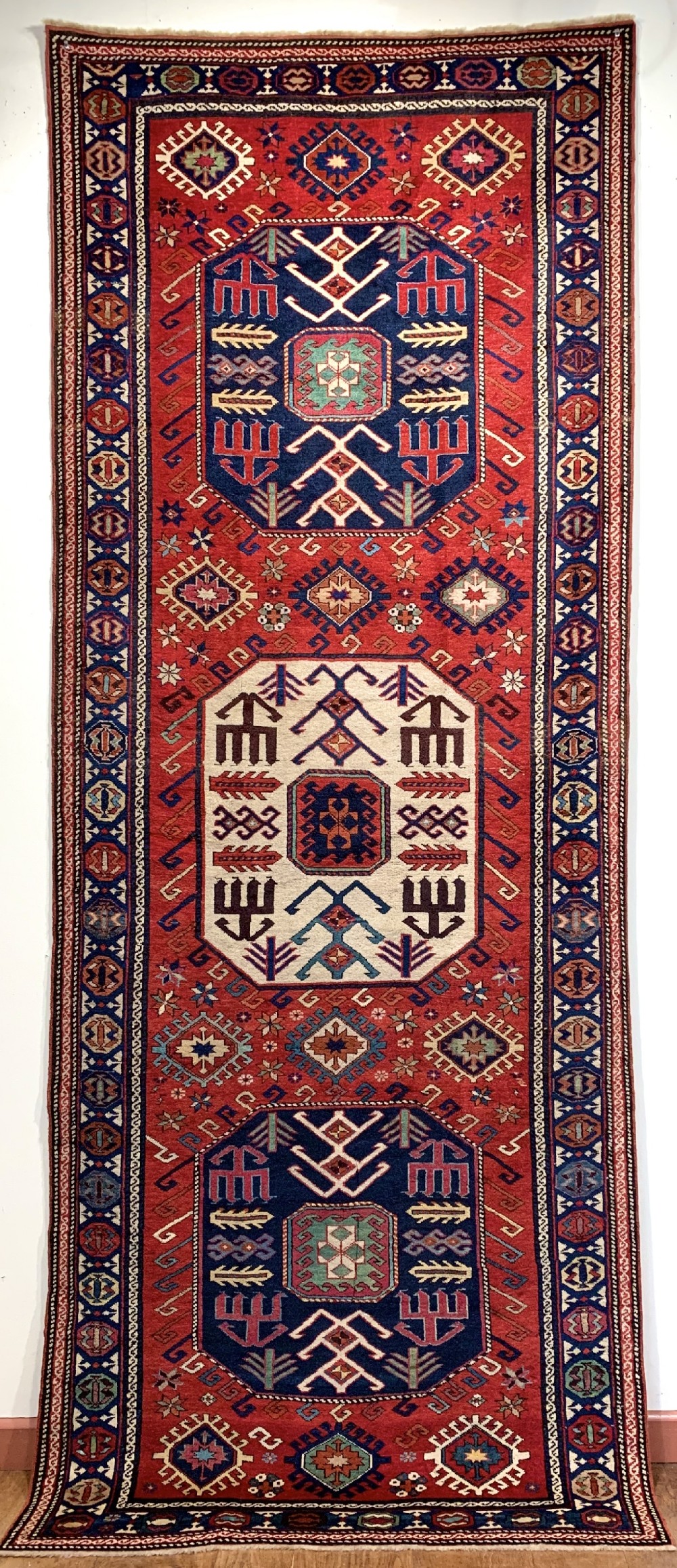 ANTIQUE CAUCASIAN CHAJLI LONG RUG, SUPERB COLOUR, FINE WEAVE, CIRCA 1860.