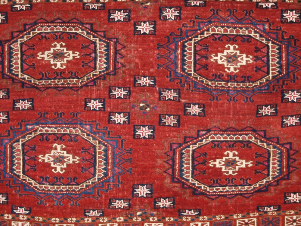 ANTIQUE TEKKE TURKMEN CHUVAL, SILK AND COTTON HIGHLIGHTS, SALOR GULS, CIRCA 1825. View VII