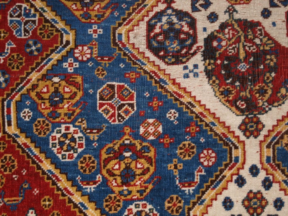 ANTIQUE QASHQAI TRIBAL RUG, OUTSTANDING CONDITION AND COLOUR, CIRCA 1880. View X