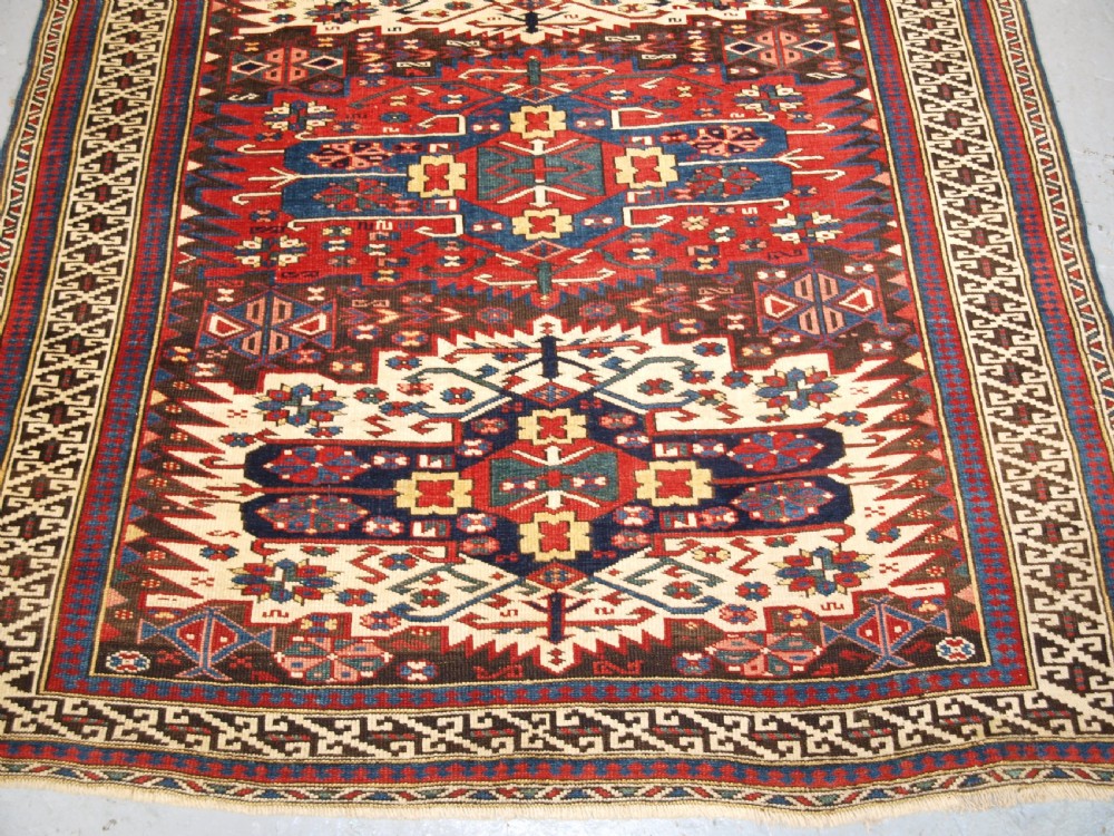 ANTIQUE CAUCASIAN ZEJWA VILLAGE RUG OF SCARCE DESIGN, CIRCA 1880. View IV