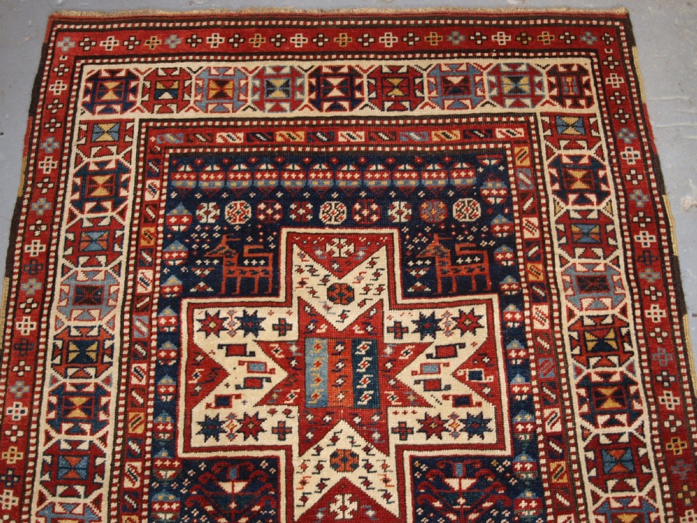 ANTIQUE CAUCASIAN SHIRVAN BAKU LONG RUG RUNNER, STAR DESIGN, CIRCA 1880. View II