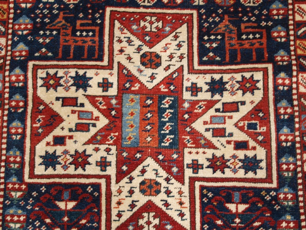 ANTIQUE CAUCASIAN SHIRVAN BAKU LONG RUG RUNNER, STAR DESIGN, CIRCA 1880. View X