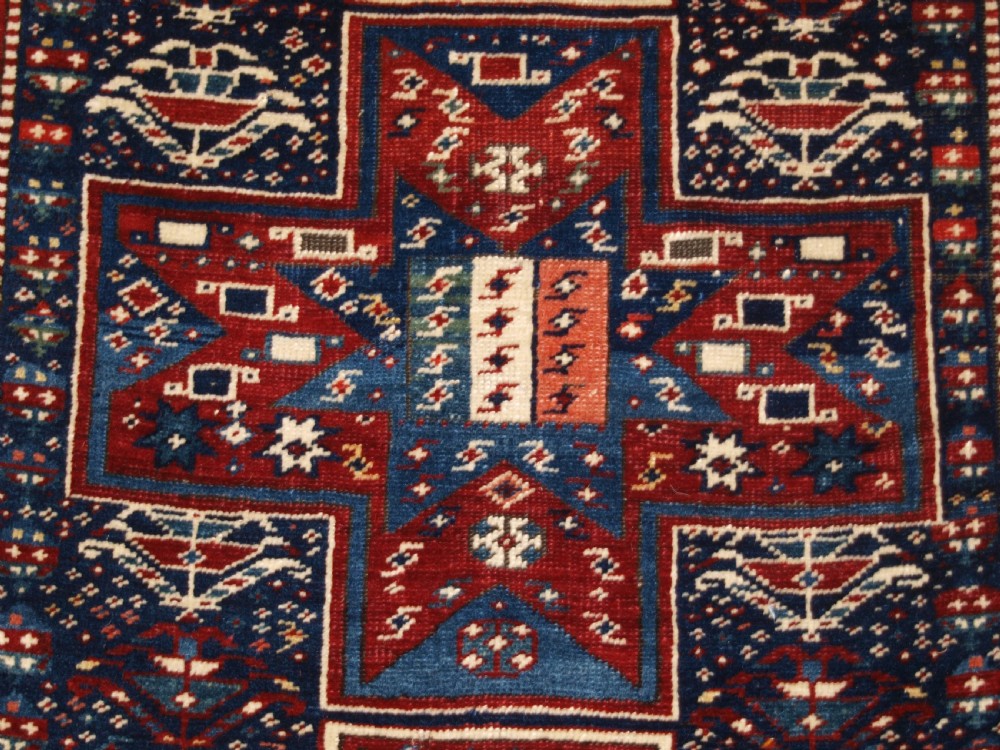 ANTIQUE CAUCASIAN SHIRVAN BAKU LONG RUG RUNNER, STAR DESIGN, CIRCA 1880. View XI