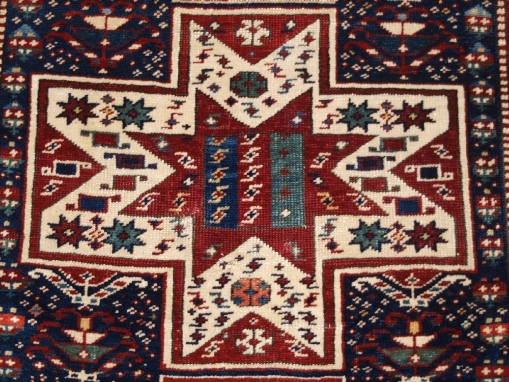 ANTIQUE CAUCASIAN SHIRVAN BAKU LONG RUG RUNNER, STAR DESIGN, CIRCA 1880. View XII