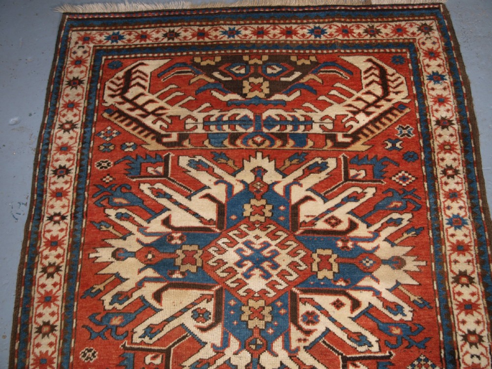 ANTIQUE CAUCASIAN CHELABERD KAZAK SINGLE MEDALLION RUG OF SMALL SIZE, CIRCA 1880. View III