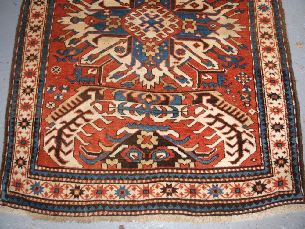 ANTIQUE CAUCASIAN CHELABERD KAZAK SINGLE MEDALLION RUG OF SMALL SIZE, CIRCA 1880. View IV