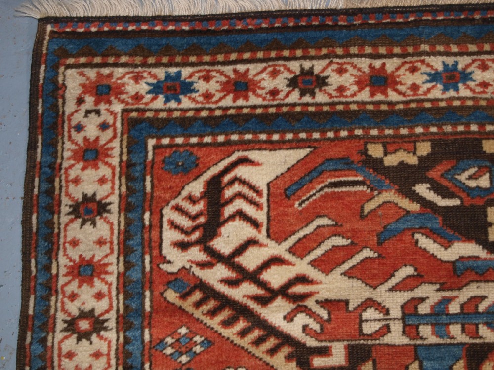 ANTIQUE CAUCASIAN CHELABERD KAZAK SINGLE MEDALLION RUG OF SMALL SIZE, CIRCA 1880. View VI