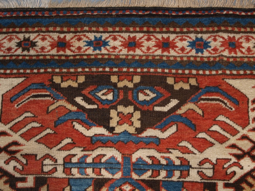 ANTIQUE CAUCASIAN CHELABERD KAZAK SINGLE MEDALLION RUG OF SMALL SIZE, CIRCA 1880. View VIII