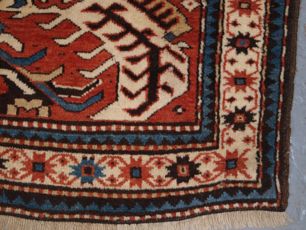 ANTIQUE CAUCASIAN CHELABERD KAZAK SINGLE MEDALLION RUG OF SMALL SIZE, CIRCA 1880. View XII