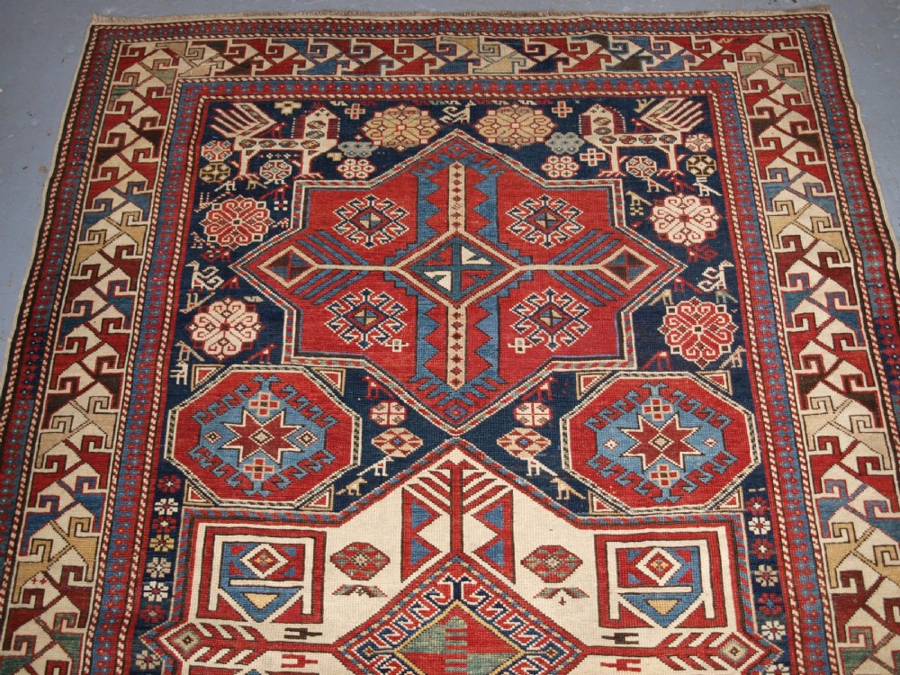 ANTIQUE CAUCASIAN SHIRVAN AKSTAFA STAR MEDALLION RUG, SUPERB, CIRCA 1880. View III