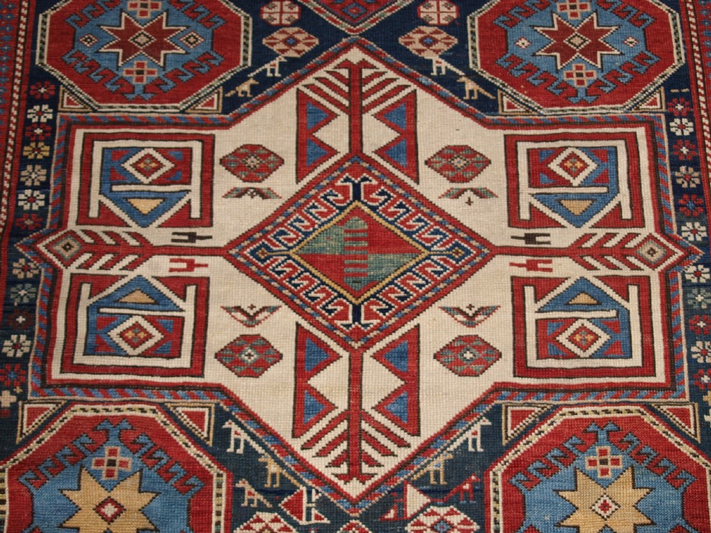 ANTIQUE CAUCASIAN SHIRVAN AKSTAFA STAR MEDALLION RUG, SUPERB, CIRCA 1880. View IX