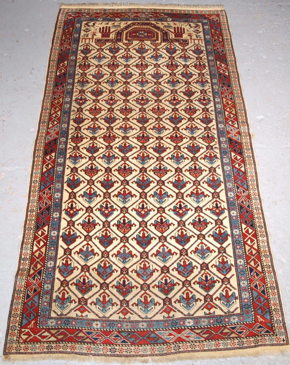 ANTIQUE CAUCASIAN SHIRVAN PRAYER RUG, EX ZALESKI COLLECTION, DATED 1320 / 1902.