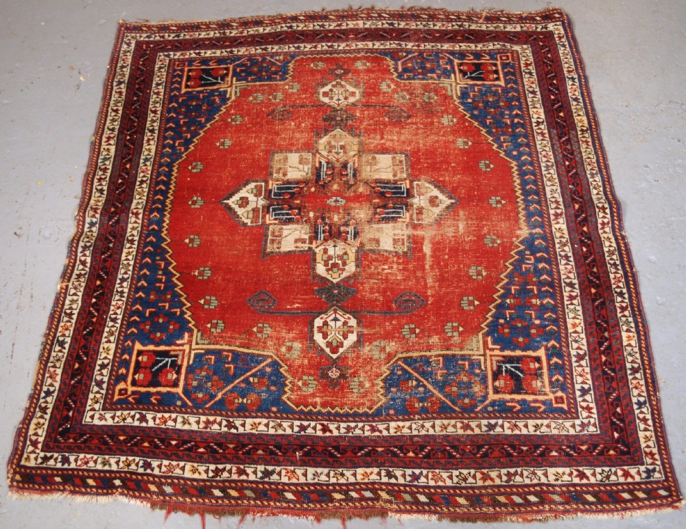 ANTIQUE AFSHAR TRIBAL RUG, SCARCE DESIGN, AS FOUND CONDITION, LATE 19TH CENTURY.