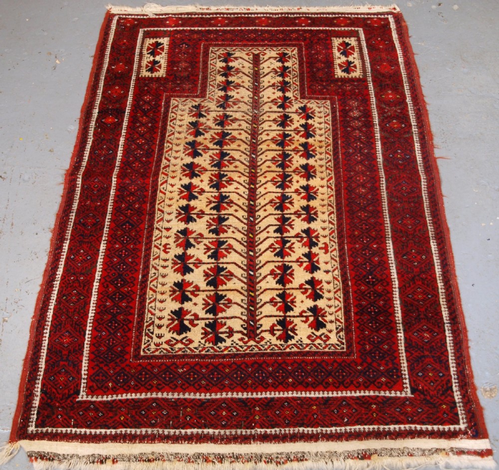 ANTIQUE BALUCH TREE OF LIFE PRAYER RUG, VERY SOFT, CIRCA 1900.