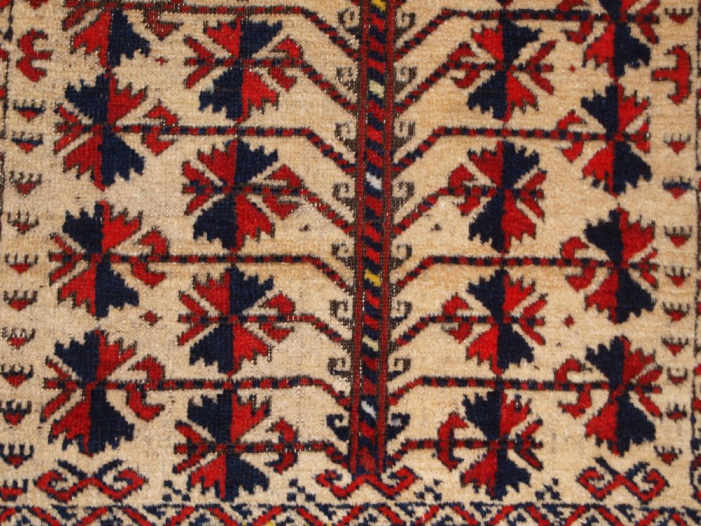 ANTIQUE BALUCH TREE OF LIFE PRAYER RUG, VERY SOFT, CIRCA 1900. View X