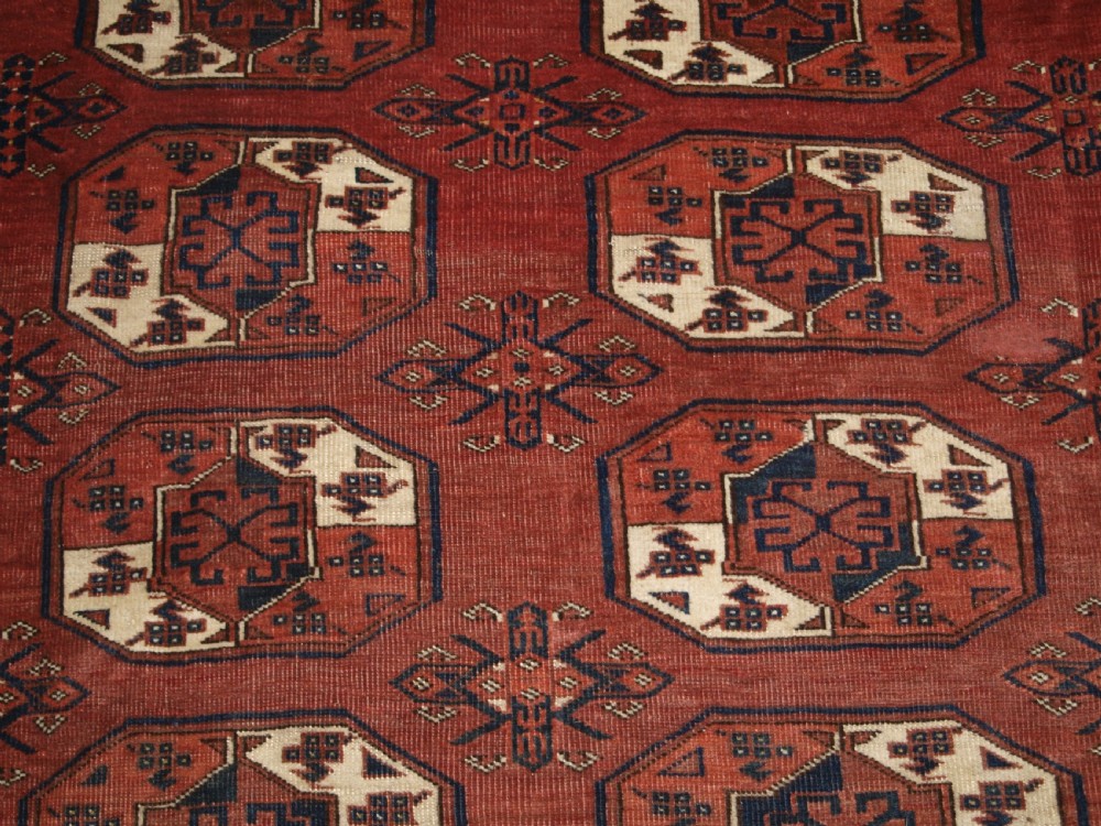 ANTIQUE ERSARI KIZYL AYAK TURKMEN MAIN CARPET, UNUSUAL GUL, CIRCA 1880. View IX