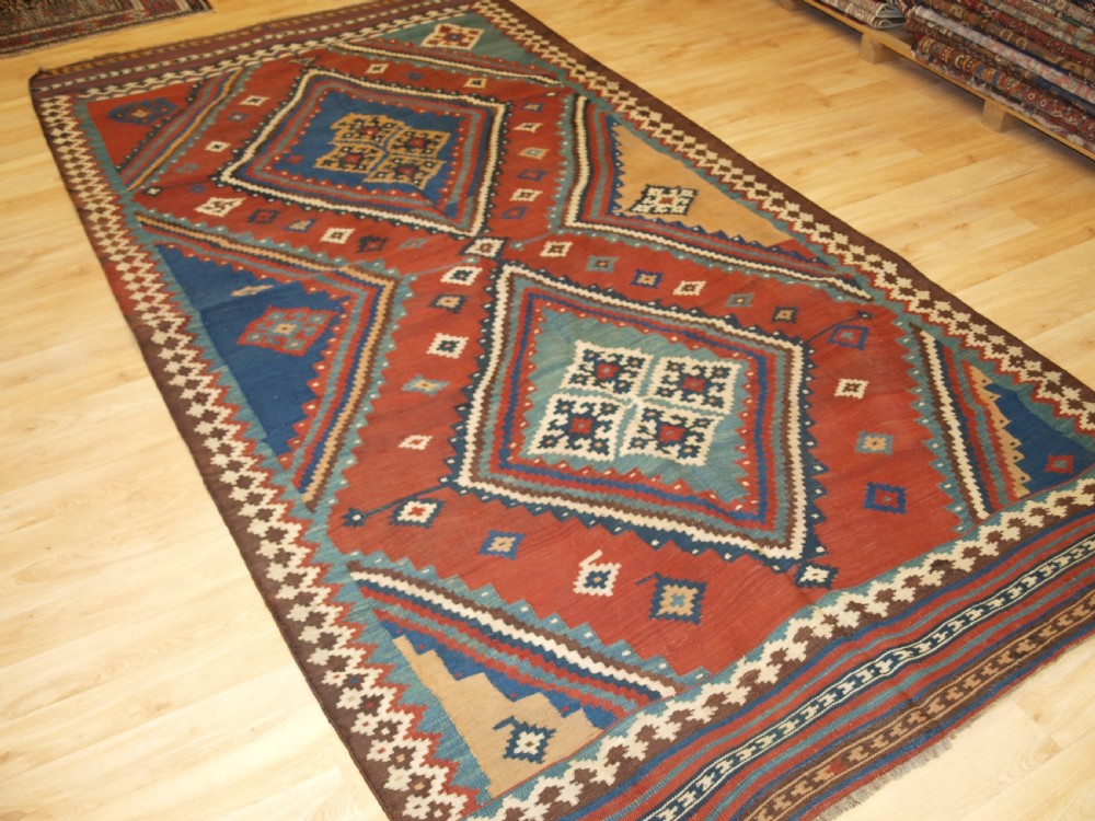 ANTIQUE TRIBAL QASHQAI KILIM, SUPERB COLOUR AND BOLD DESIGN, CIRCA 1900. View II