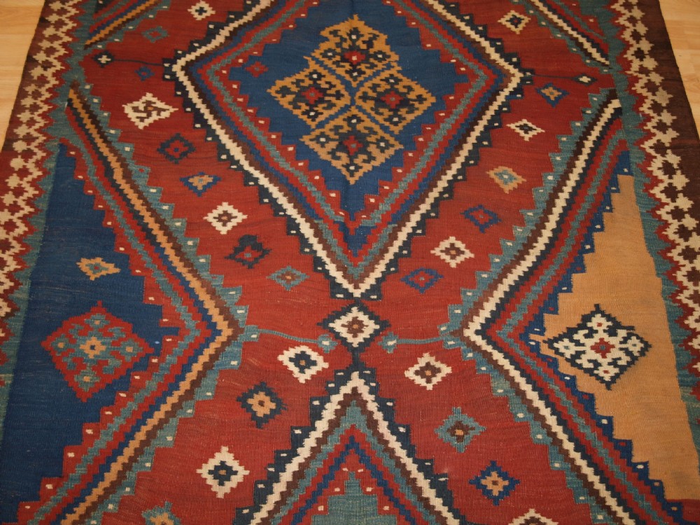 ANTIQUE TRIBAL QASHQAI KILIM, SUPERB COLOUR AND BOLD DESIGN, CIRCA 1900. View V