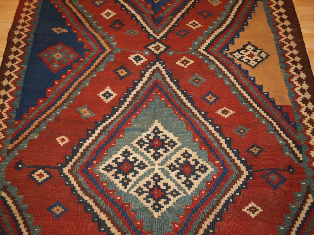 ANTIQUE TRIBAL QASHQAI KILIM, SUPERB COLOUR AND BOLD DESIGN, CIRCA 1900. View VI