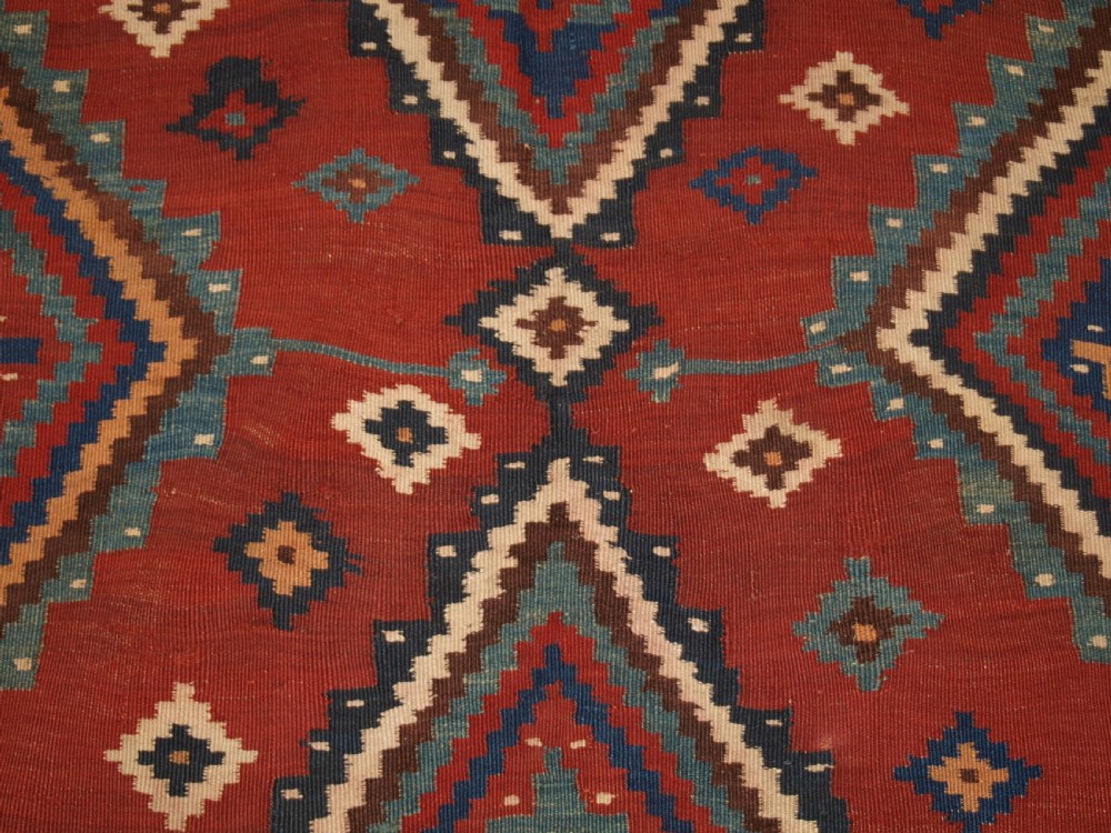 ANTIQUE TRIBAL QASHQAI KILIM, SUPERB COLOUR AND BOLD DESIGN, CIRCA 1900. View XI
