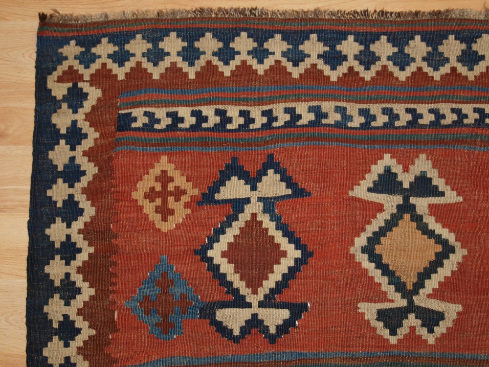 ANTIQUE QASHQAI TRIBAL KILIM WITH BANDED DESIGN, CIRCA 1900. View III
