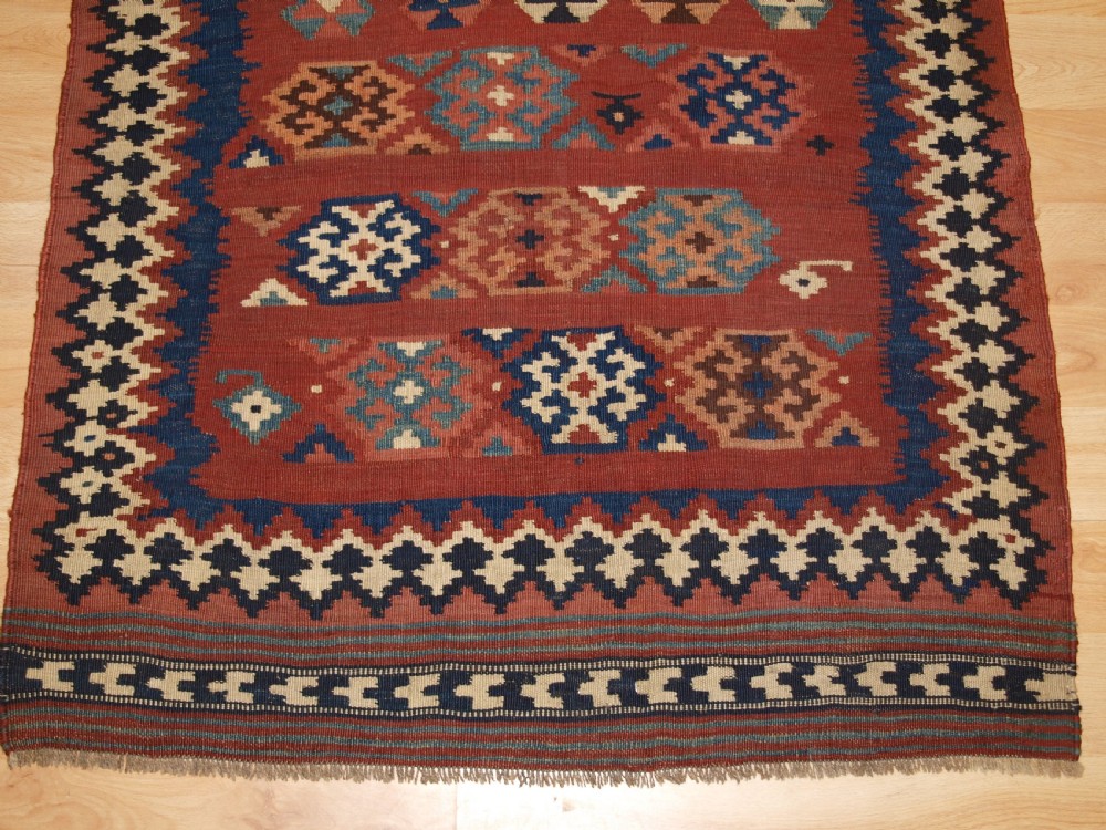 ANTIQUE TRIBAL QASHQAI KILIM SOFREH, EATING CLOTH, CIRCA 1900. View V