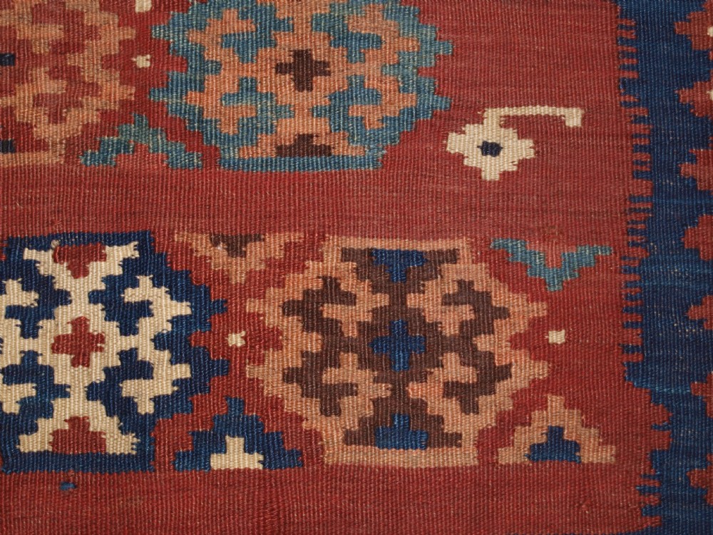 ANTIQUE TRIBAL QASHQAI KILIM SOFREH, EATING CLOTH, CIRCA 1900. View VIII