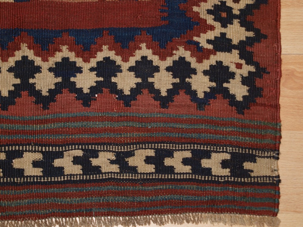 ANTIQUE TRIBAL QASHQAI KILIM SOFREH, EATING CLOTH, CIRCA 1900. View X