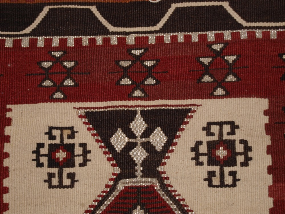 OLD TURKISH KAYSERI PRAYER KILIM WITH SILVER METAL THREAD, CIRCA 1930 View VI