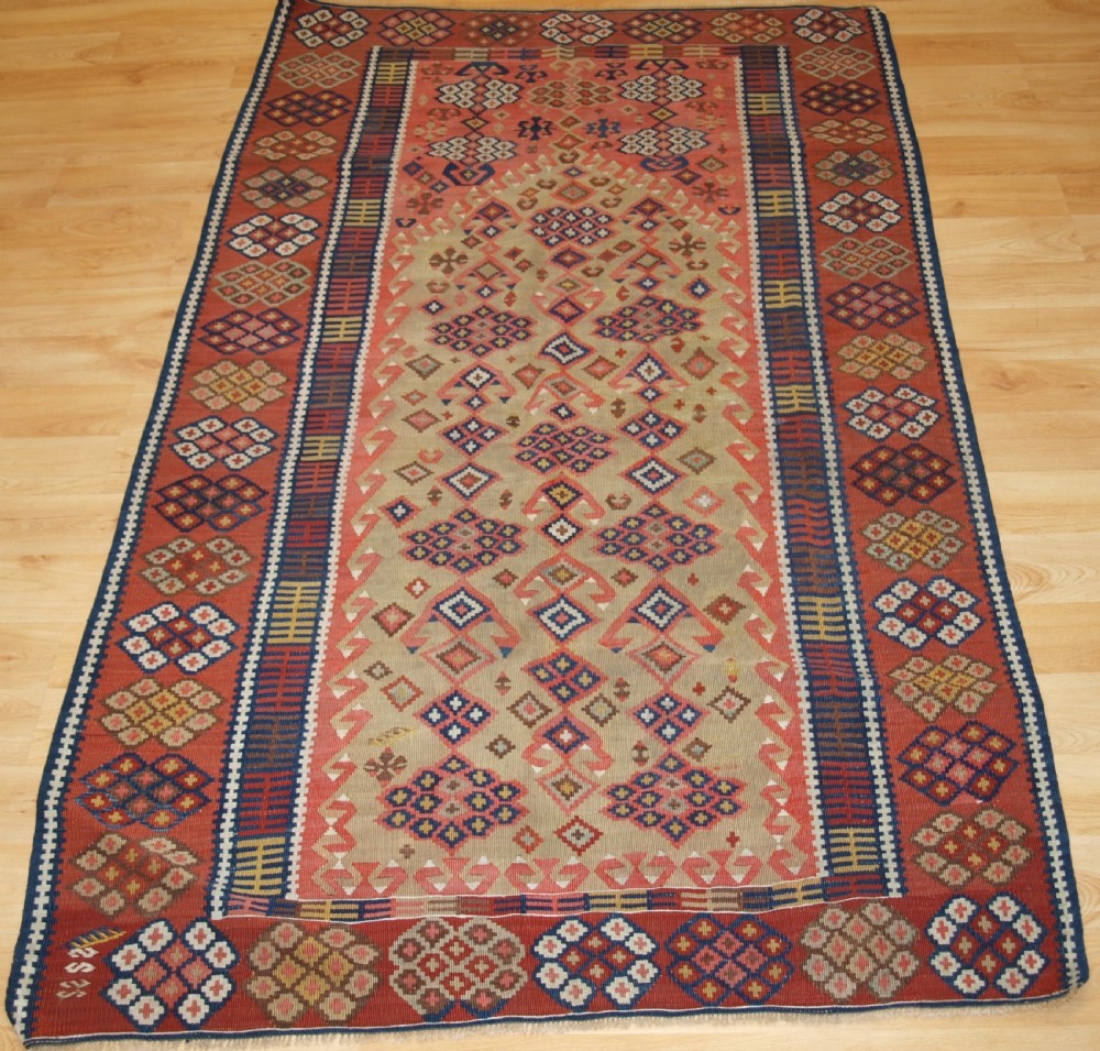 ANTIQUE TURKISH ERZURUM PRAYER KILIM, SOFT COLOURS, CIRCA 1880.
