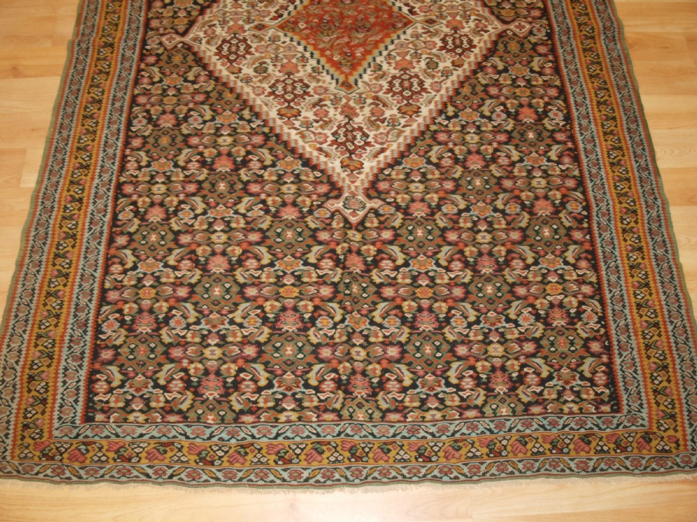 ANTIQUE SENNEH KILIM, SINGLE MEDALLION WITH HERATI, CIRCA 1900. View VI