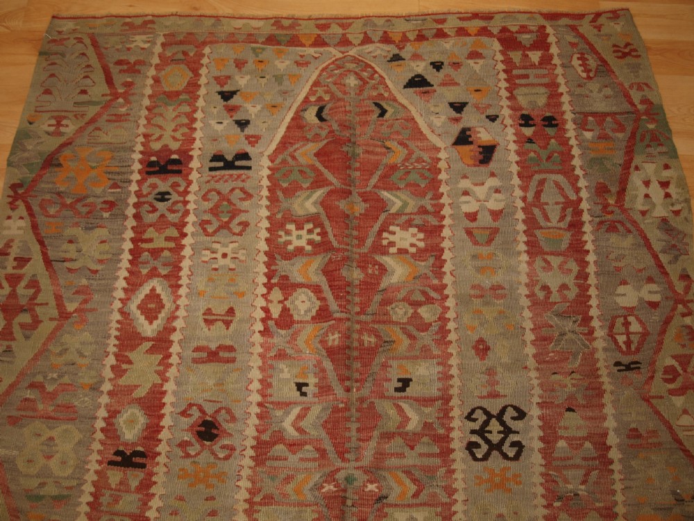 ANTIQUE TURKISH PRAYER KILIM FROM DENIZLI VILLAGE, SOFT COLOURS, CIRCA 1920. View IV