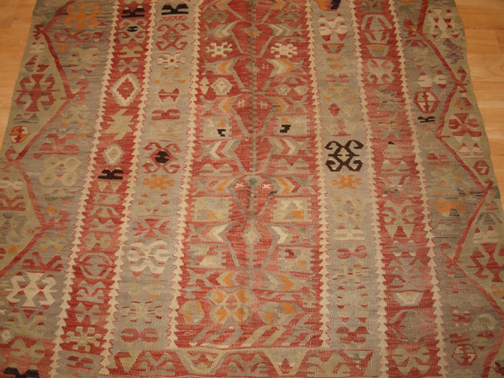ANTIQUE TURKISH PRAYER KILIM FROM DENIZLI VILLAGE, SOFT COLOURS, CIRCA 1920. View V