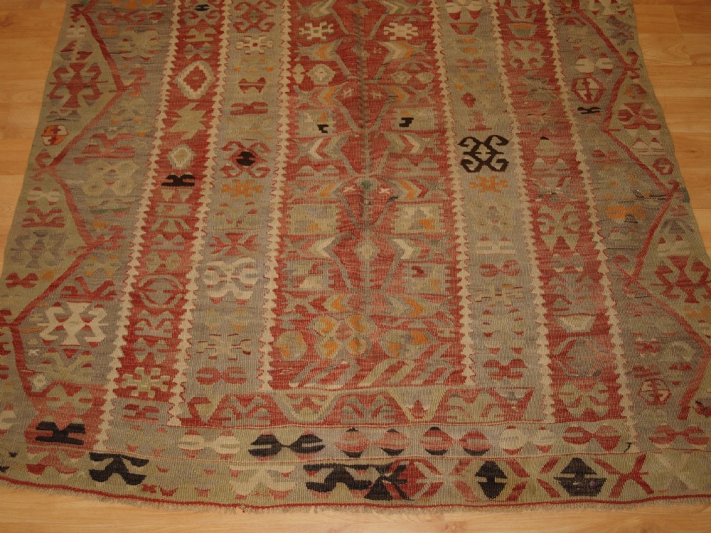 ANTIQUE TURKISH PRAYER KILIM FROM DENIZLI VILLAGE, SOFT COLOURS, CIRCA 1920. View VI