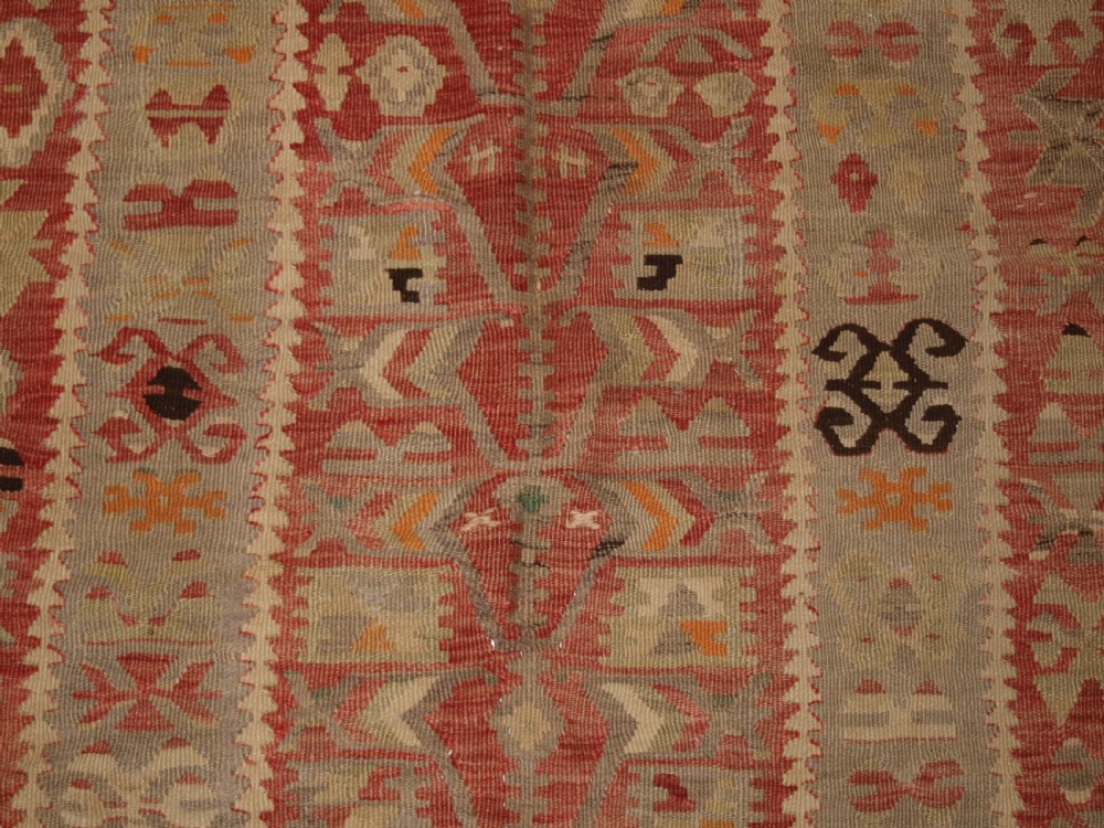 ANTIQUE TURKISH PRAYER KILIM FROM DENIZLI VILLAGE, SOFT COLOURS, CIRCA 1920. View IX