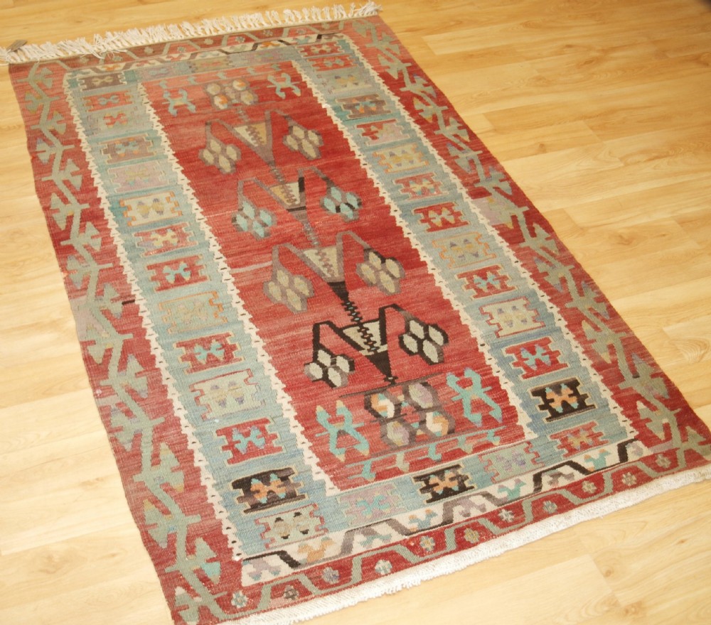 ANTIQUE TURKISH VILLAGE KILIM, FLOWERING TREE DESIGN, CIRCA 1920. View II