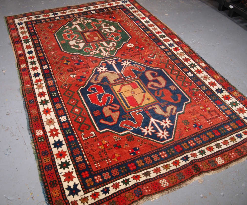 ANTIQUE CAUCASIAN ARMENIAN KARABAGH RUG OF CLOUDBAND DESIGN, CIRCA 1900. View II