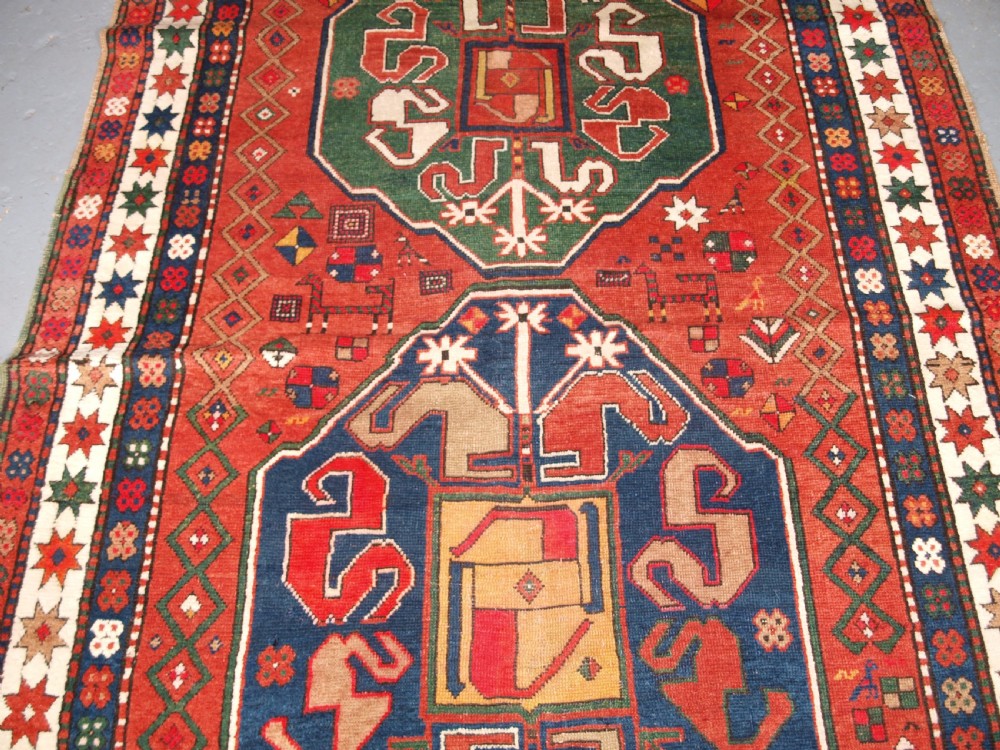 ANTIQUE CAUCASIAN ARMENIAN KARABAGH RUG OF CLOUDBAND DESIGN, CIRCA 1900. View IV