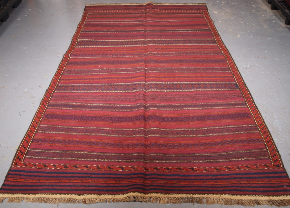OLD AFGHAN BALUCH KILIM IN BANDS OF WEFTWORK, SUPERB CONDITION, CIRCA 1920. View II